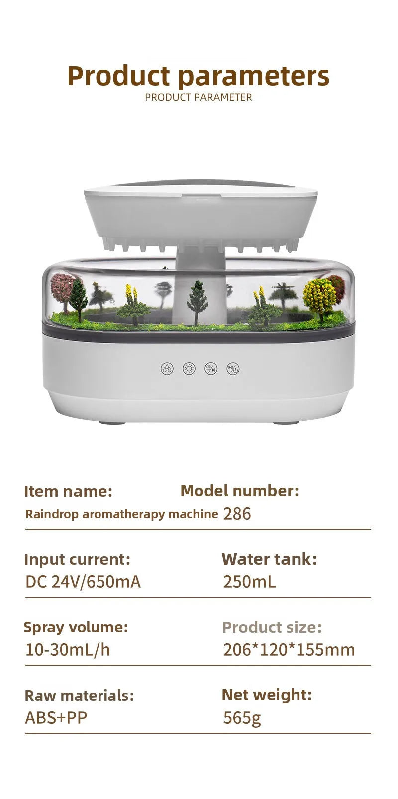Rain Humidifier Ultrasonic Rainfall Humidifier with Simulated Water Drop Effect Quiet Air Humidifier for Bedroom Office