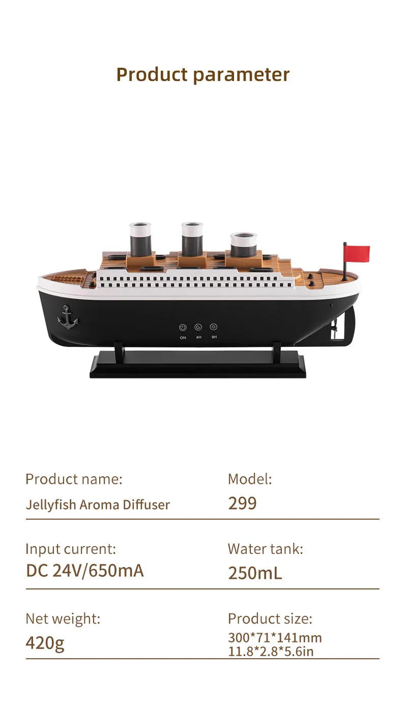 Retro Ship Air Humidifier Ultrasonic Aromatherapy Diffusers Mist Maker Fragrance Essential Oil Aroma Difusor Remote control