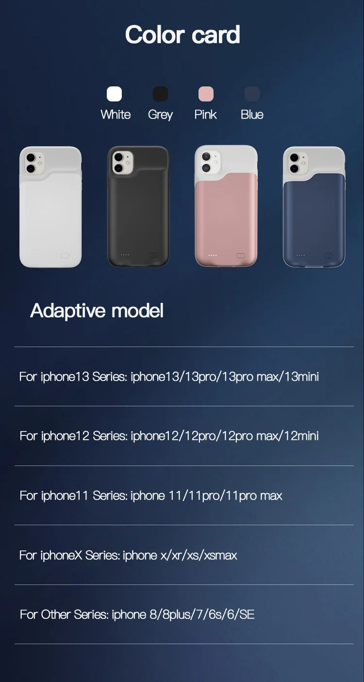 Xilecaly Battery Case For iPhone 15 Pro Max 13 14 Pro 12 Mini Power Bank Charging Power Case For iPhone XS Max XR 7 8 Plus SE2 3